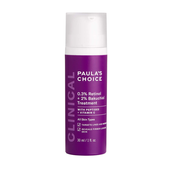 Paula's Choice CLINICAL 0.3% Retinol + 2% Bakuchiol Treatment, Anti-Aging Serum for Deep Wrinkles & Fine Lines, Fragrance-Free & Paraben-Free, 1 Ounce