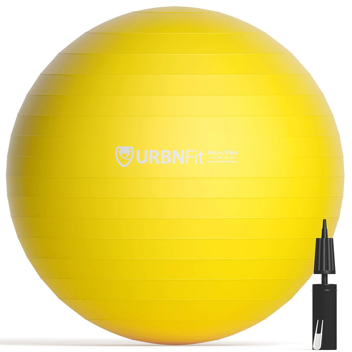 URBNFit Exercise Ball - Yoga Ball for Workout, Pilates, Pregnancy, Stability - Swiss Balance Ball w/Pump - Fitness Ball Chair for Office, Home Gym, Labor- Yellow, 26 in