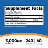 Nutricost Grass Fed Desiccated Beef Liver Capsules 3000mg (750mg Per Cap) - No Hormones, Non-GMO, Gluten Free, Pasture-Raised, Free Range Beef (240 Count (Pack of 1))