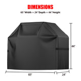 Grill Cover, BBQ Grill Cover, Waterproof, Weather Resistant, Rip-Proof, Anti-UV, Fade Resistant, with Hook-and-loop and Strap, Gas Grill Cover for Weber, Char Broil, Nexgrill Grills, etc.(65'', Black)