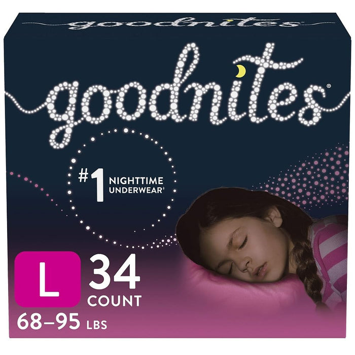 Goodnites Girls' Nighttime Bedwetting Underwear, Size Large (68-95 lbs), 34 Ct (2 Packs of 17), Packaging May Vary