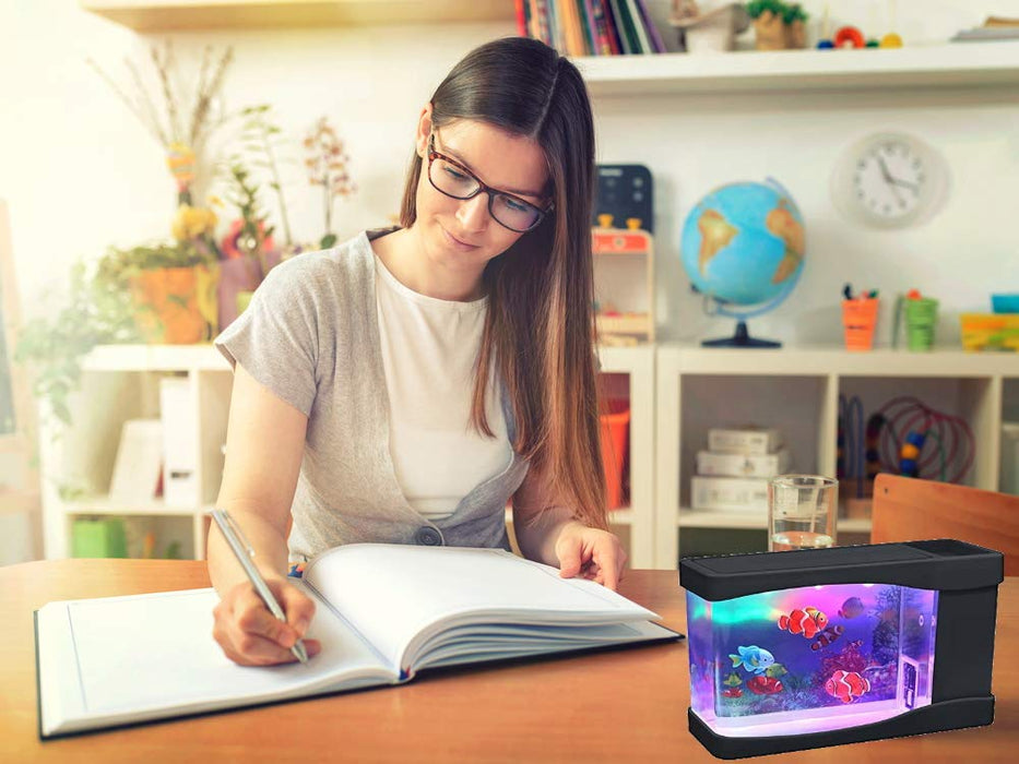 Lightahead® Artificial Mini Aquarium A Sensory Multi Colored LED Swimming Fish Tank with Bubbles