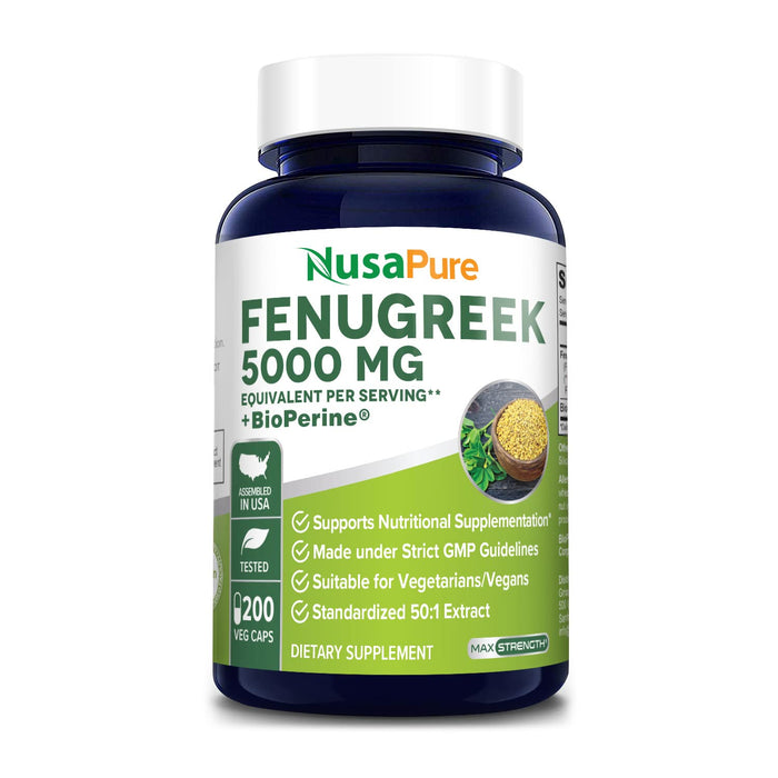 NusaPure Fenugreek Capsules, 5000mg, 200 Veggie Caps, Non-GMO, Gluten Free