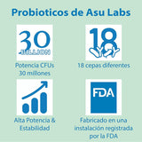 AsuLabs® Formula Probiotica Avanzada con 18 Cepas Probioticas Clinicamente Seleccionadas para ayudar a eliminar Los malestares digestivos. para Hombres y Mujeres. Capsulas Vegetarianas.