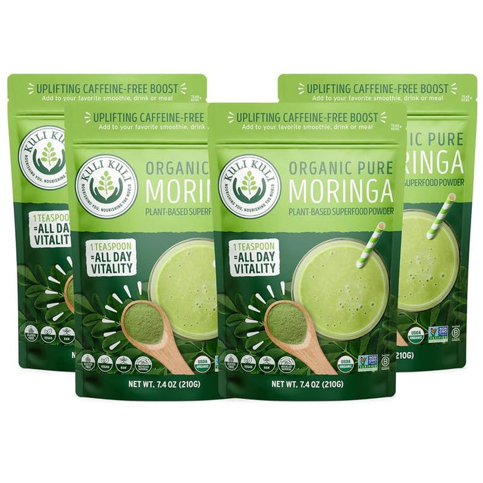 Kuli Kuli Moringa Oleifera Organic Leaf Powder & Green Smoothie, 100% Pure USDA Certified & Non-GMO Moringa Powder, Great with Smoothies, Tea, and Food, 4 Pack