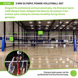 Champion Sports Official Volleyball Net Set, Olympic-Sized 32 x 3 ⅛ feet, 3mm Nylon Netting, for Tournament Play - Durable, Professional Volleyball Nets - Premium Volleyball Training Equipment