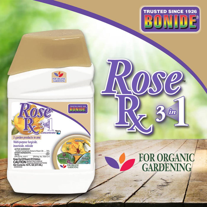 Bonide Rose Rx Multi-Purpose Fungicide, Insecticide and Miticide, 16 oz Concentrated Solution for Organic Gardening