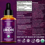 Iron Supplement for Women & Men Free Blood Builder, Iron Vitamin for Anemia USDA Organic Liquid Iron Drops for Adults with MCT Oil, Natural Grape Flavor, Faster Absorption & Immune Support, 2 Fl Oz