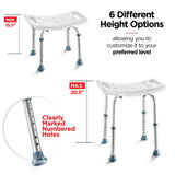 Shower Chair - with Back Scrubber & Additional Sponge - Tool Free Shower Chair for Elderly - with 8 Adjustable Heights - Portable Anti Slip Bath Chair for Elderly
