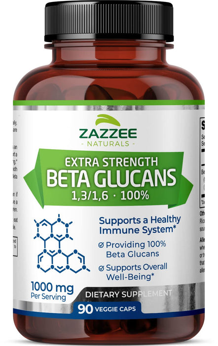 Zazzee Extra Strength 1,3/1,6 Beta Glucans, 1000 mg, 100% Concentrated, 90 Vegan Capsules, Supports a Healthy Immune System, 100% Vegetarian, All-Natural and Non-GMO