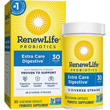 Renew Life Extra Care Digestive Probiotic Capsules, Daily Supplement Supports Immune, Digestive and Respiratory Health, L. Rhamnosus GG, Dairy, Soy and gluten-free, 30 Billion CFU, 30 Count