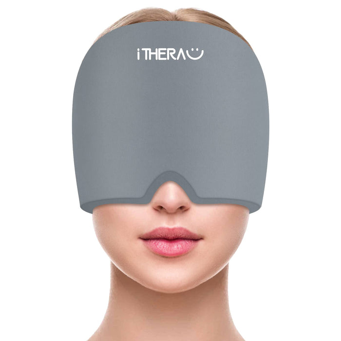 iTHERAU Migraine Ice Head Wrap, Migraine Relief Cap, Headache Relief Hat for Migraine, Cold Therapy Headache Cap Eyes Mask Gray Headache Ice Pack for Puffy Eyes, Tension, Sinus & Stress Relief