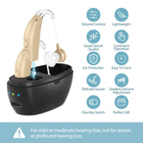 Hearing Aids for Seniors,Rechargeable Hearing Aid with Noise Cancelling,Hearing Amplifier with Adjustable Volume Control,No Squealing One Pair Hearing Assist Device with Charging Box