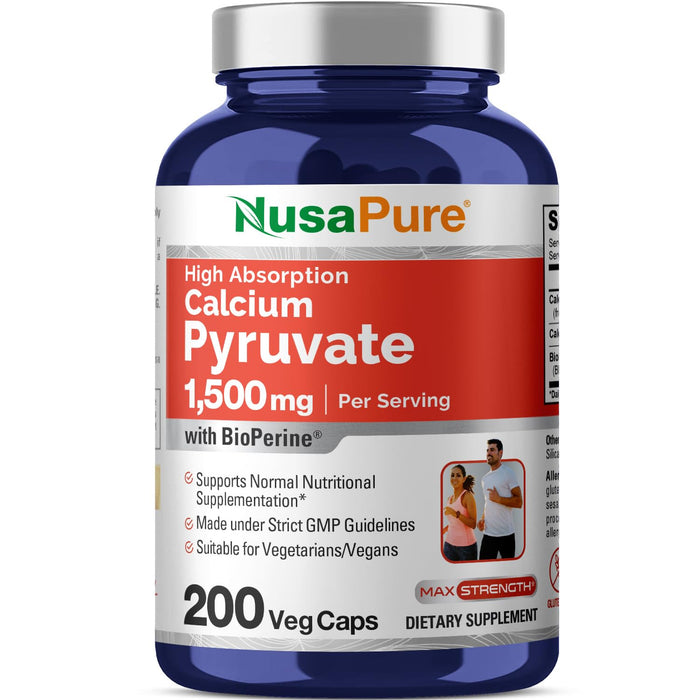 NusaPure Calcium Pyruvate 1500mg 200 Vegetarian Caps (Non-GMO, Gluten Free) - 750mg per caps