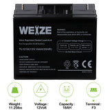 WEIZE 12V 18AH Battery Sealed Lead Acid Rechargeable SLA AGM Batteries Replaces UB12180 FM12180 6fm18, Universal