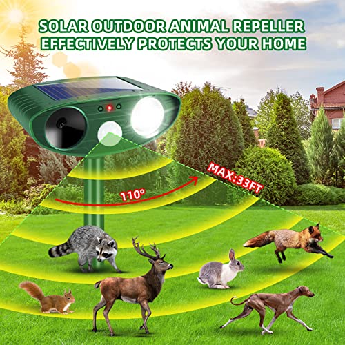 2 Pack Upgraded Solar Animal Repeller Waterproof,Ultrasonic Animal Repellent Outdoor with Motion Detection & LED Strobe Light Animal Deterrent for Cat Squirrel Raccoon Deer Mouse Fox Repellent