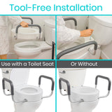 Vive Toilet Seat Risers for Seniors (Raised with Handles) Grab Bar Seat for Seniors - Options for Elongated & Standard Bowls - Elderly Handicap Medical Hip Replacement Surgery Lift, Easy Clean, White