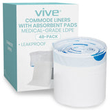 Vive Commode Liners with Absorbent Pads - Portable Toilet Bedside Chair Replacement Bags - Disposable Porta Potty Liners for Bariatric Standard Arm 3 in 1 Folding Buckets - Leakproof (48 Pack)