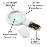 Pineapple Magnifying Glass with Light, 30X Handheld Large Magnifying Glass, LED Lighted Magnifier, High Powered Magnifying Glasses for Seniors, Macular Degeneration, Reading, Elderly