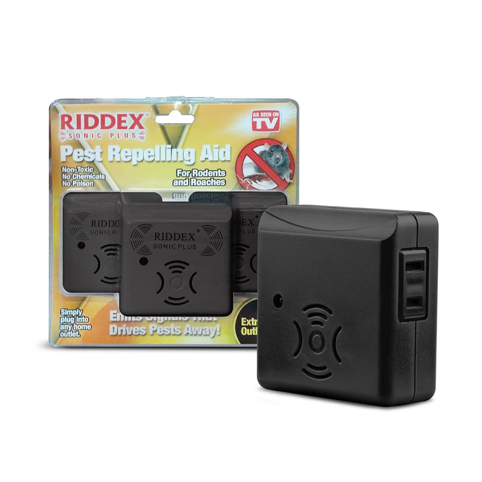 Riddex Sonic Plus Ultrasonic Pest Repeller, Plugs in with extra Outlets Indoor Use - Insect Repellent - Bug Repellents for Home Defense - Protect Against Rodents & Insects, Chemical Free(3 Pack Black)