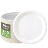 Vplus 150 Pack Compostable Disposable Paper Plates made of 100% Bagasse Natural Biodegradable Eco-Friendly Sugarcane, Super Strong, 10 inch (white)