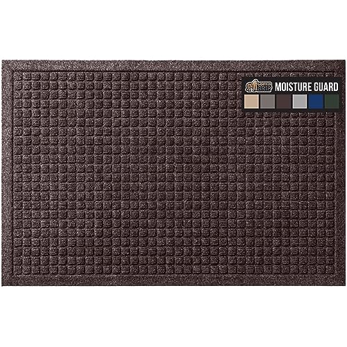 Gorilla Grip Ultra Absorbent Moisture Guard Doormat, Absorbs Up to 5.7 Cups of Water, Stain and Fade Resistant, Spiked Rubber Backing, All Weather Mats Capture Dirt, Indoor Outdoor, 35x23, Coffee
