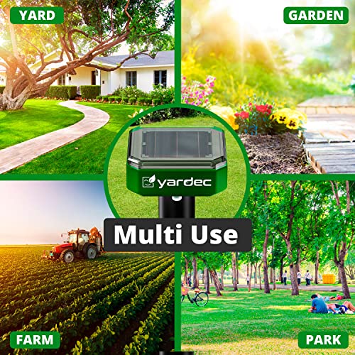 YARDEC Gopher Repellent Ultrasonic Solar Powered (2-Pack) - Easy To Use Solar Mole Repellent Ultrasonic With an Auger Drill Bit - IP65 Waterproof Sonic Repeller Stakes For Groundhog, Vole, Snake, etc.