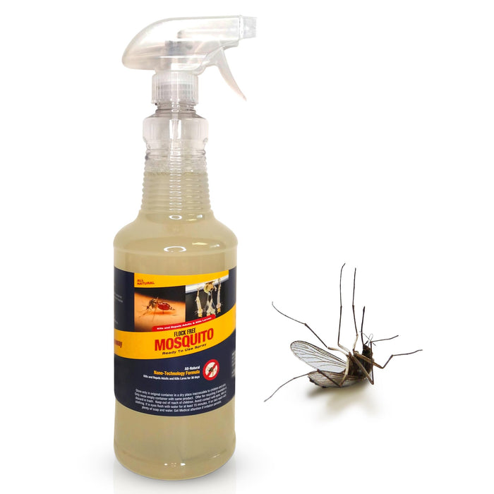 Flock Free Natural Mosquito Control Ready to Use Spray, Repels Mosquitoes, Ticks, Fleas, Flies, Gnats, and Chiggers Away (32 oz Ready to use)