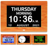 AINFTIME Clock with Day and Date for Elderly-3 Colors Display Digital Calendar Alarm Clock Dementia Alzheimers Clock with Extra Large Display (7in Woodgrain)