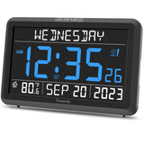 DreamSky Digital Clock with Date and Day of Week for Seniors - Colorful Large Calendar Day Clock for Elderly Dementia Bedroom Bedside, 6 Loud Alarms, Adjustable Backlight, Battery Backup, Auto DST