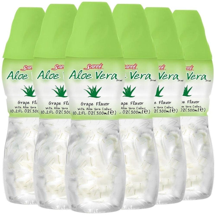 Aloe vera juice (Grape flavored) Aloe vera drink with pure aloe pulp (6 Packs) Plant based juice great for hydration and contains large aloe pulp. Aloe vera grape juice is healthy for adults and kids