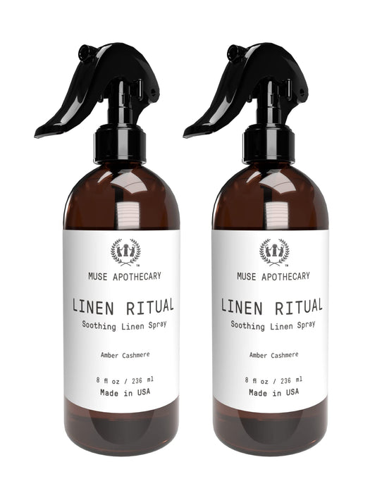 Muse Bath Apothecary Linen Ritual - Aromatic, Soothing, and Relaxing Linen Mist, Laundry and Fabric Spray - Infused with Natural Aromatherapy Essential Oils - 8 oz, Amber Cashmere, 2 Pack