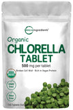 Organic Chlorella Tablets, 500mg Per Tablet, 720 Tabs (360 Grams), 4 Months Supply, Broken Cell Wall, Rich in Vegan Protein & Vitamins, No Filler, No Additives & Non-GMO | Pure Green Algae Superfood