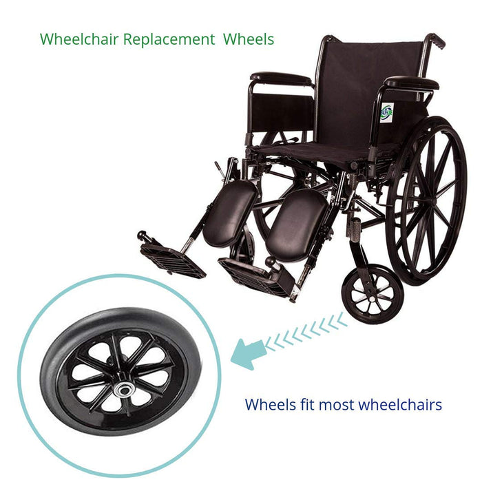 Wheel Replacement for Wheelchairs, 8 inch by 1 inch Black (2)