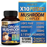 VEGATOT 10 in 1 High Strength Mushroom Supplement 9,700MG - Lions Mane, Cordyceps, Reishi - Brain Supplements for Memory and Focus ** 3-Month Supply
