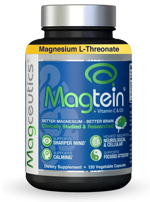 Magtein Magnesium L-Threonate Original Inventors Brain Formula - Clinically Studied, Highly Absorbable, Improve Memory, Stress Relief and Sleep Quality, Small and Easy to Swallow - 120 Capsules