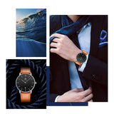 BEN NEVIS Watch, Mens Watch,Minimalist Fashion Simple Wrist Watch Analog Date with Leather Strap Orange Blue