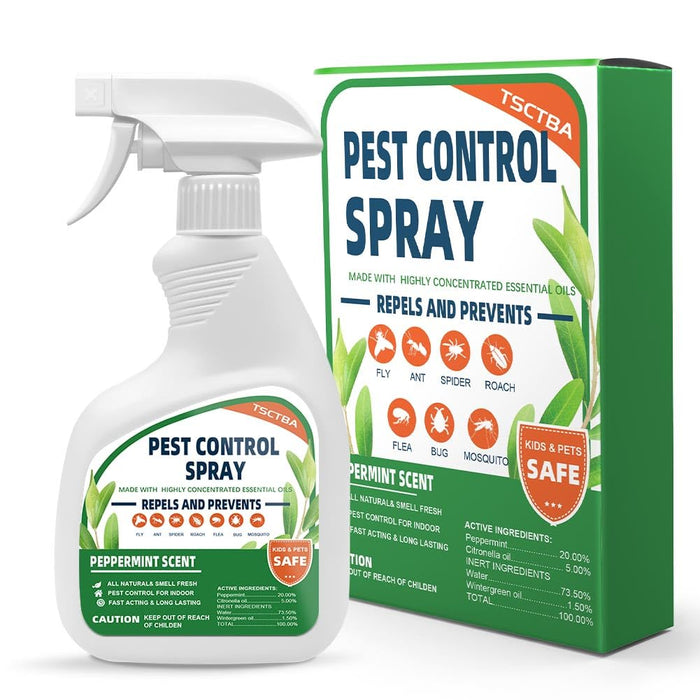 TSCTBA Pest Control Spray, Indoor Pest Control Mint Spray for Home and Kitchen - Fly, Ant, Spider, Roach, Flea, Bug and Mosquito Repellent, All Natural, Safely and Effectively - 12.5 OZ