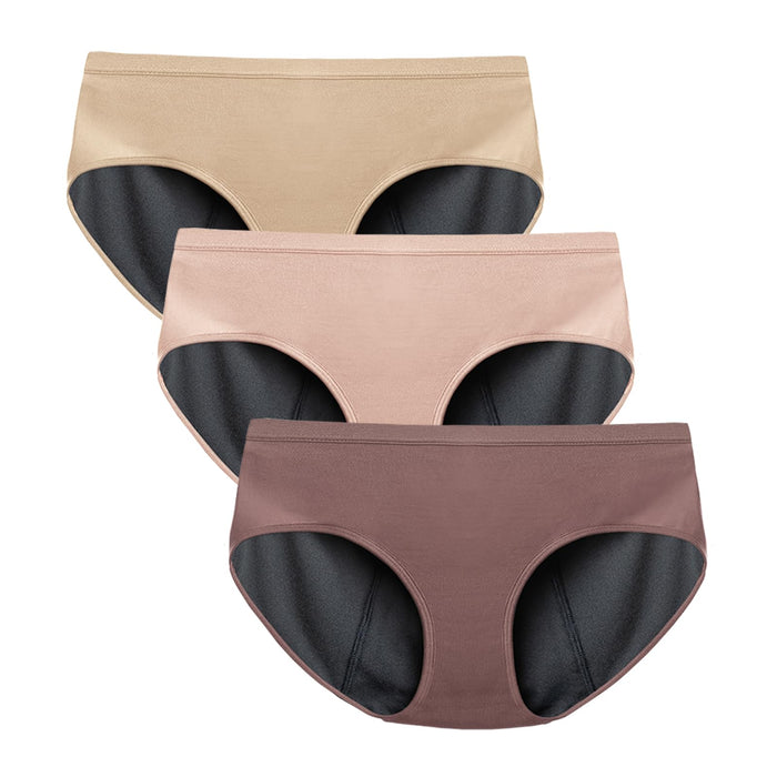 TIICHOO Period Underwear Heavy Flow Soft Period Panties Teens Leak Proof Menstrual Underwear Incontinence 3 Pack (X-Large, Beige/Rose Gold/Brown)