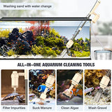 AKKEE Electric Aquarium Gravel Cleaner: 6 in 1 Automatic Fish Tank Gravel Vacuum Cleaning Tools Set for Change Water Wash Sand Water Filter and Water Circulation, DC 12V, 18W, Beige