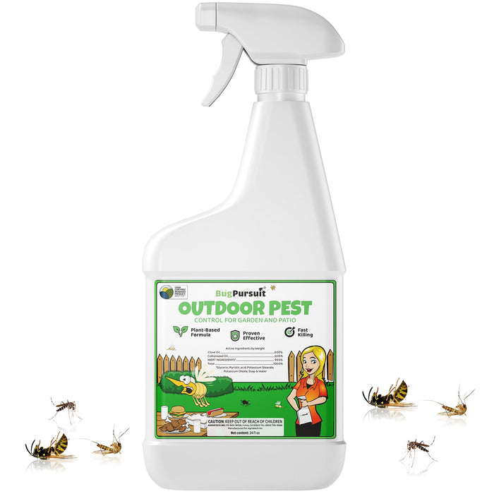 BugPursuit Outdoor Pest Control Spray for Ant, Mosquito, Fly, Flea and Spider, Wasp & Hornet Killer, Plant Based Insect Killer for Garden & Patio Use, Natural Solution, Pets & Family Safe