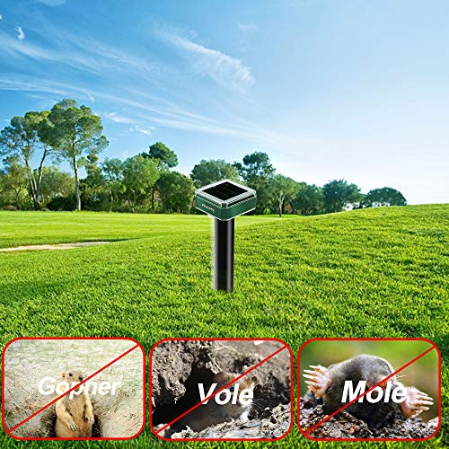 Phosooy Solar Mole Repellent Stakes, 8 Pack Solar Powered Ultrasonic Snake Gopher Deterrent Spikes, Waterproof Solar Rodent Voles Gopher Chipmunk Repellent for Lawn, Garden, Farm Outdoor Use