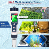 ORAPXI pH Salinity Tester 5 in 1 pH Salt TDS EC Temp Meter for Hydroponic System Saltwater Pool pH and PPM Meter Water Tester for Indoor Plant Grow, Hot Tub, Spa, Aquarium, Home Brewing