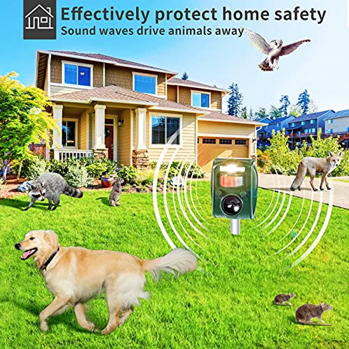 PGFIT Ultrasonic Animal Repellent,Solar Powered Animal Repeller Outdoor Cat Bird,Dog, Squirrel, Deer, Raccoon, Repellent. Motion Activated with LED Flashing Light Alarm Sound Waterproof