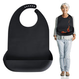 Kinggrand Kitchen Adult Bibs for Men, Women - Silicone Adult Bibs for Elderly - Washable Adult Bibs with Crumb Catcher (Black)