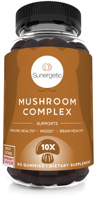 Sunergetic Premium Mushroom Gummies Supplement - for Immune Health, Brain, Mood & Stress Support - Mushroom Blend with Lions Mane, Chaga Extract, Reishi, Turkey Tail, Cordyceps (90 Gummies)