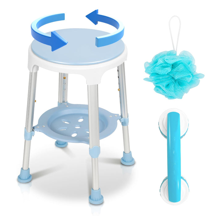 Fuairmee 360 Degree Rotating Shower Chair 350lbs, Tool Free Adjustable Shower Chair for Inside Shower, Shower Tub Chair with Storage Tray, Swivel Shower Stools for Seniors, Injured, Handicap