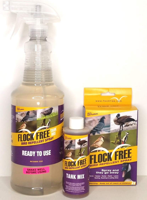 Flock Free Bird Repellent Ready Spray Bundle, Ready to Use Bird Spray 32oz + Concentrate 4oz for Refill