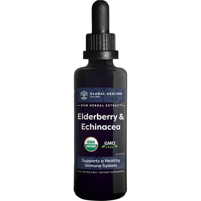 Global Healing Center USDA Organic Elderberry & Echinacea Liquid Supplement Tincture | Antioxidant Immune Support Against Harmful Organisms for Adults and Kids, Vegan, Non-GMO, 2-Month Supply (2 Oz)