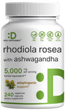 DEAL SUPPLEMENT Rhodiola Rosea with Ashwagandha 5,000mg Per Serving, 240 Veggie Capsules – Max Strength 10:1 Root Extract – Adaptogenic Supplements for Relaxation, Energy, & Brain Health – Non-GMO